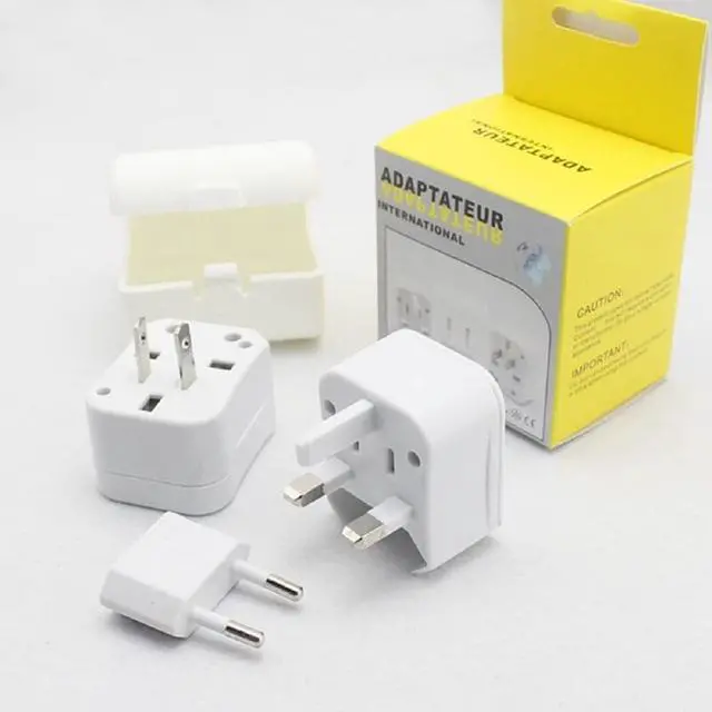 Alt view image 7 of 7 - All in One Universal Power Adapter, Three-in-One Global Travel Conversion 3 Sockets Plugs Universal Adapter Travel Abroad Converter Household Plugs US/AU/EU/UK, White