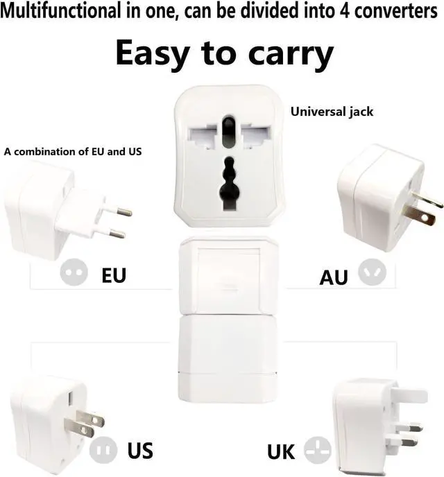 Alt view image 3 of 7 - All in One Universal Power Adapter, Three-in-One Global Travel Conversion 3 Sockets Plugs Universal Adapter Travel Abroad Converter Household Plugs US/AU/EU/UK, White