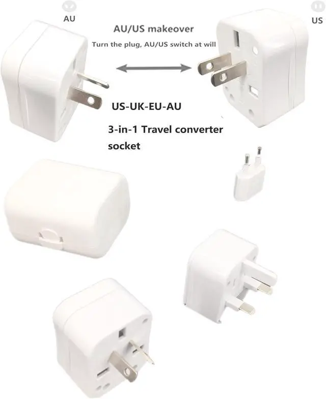Alt view image 5 of 7 - All in One Universal Power Adapter, Three-in-One Global Travel Conversion 3 Sockets Plugs Universal Adapter Travel Abroad Converter Household Plugs US/AU/EU/UK, White