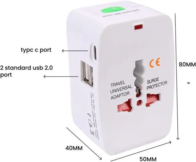 Alt view image 3 of 7 - Worldwide Universal Power Adapter with 2 USB and 1 Type-C Charging Port Converter All in One International Out of Country Travel Wall Charger Plug for Wall Plug Input in USA, EU, UK, and AUS