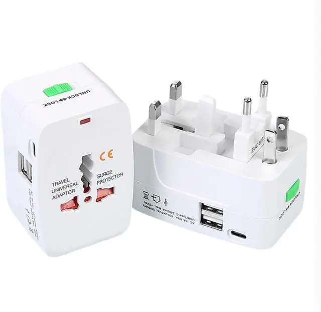 Alt view image 2 of 7 - Worldwide Universal Power Adapter with 2 USB and 1 Type-C Charging Port Converter All in One International Out of Country Travel Wall Charger Plug for Wall Plug Input in USA, EU, UK, and AUS