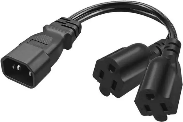 Main image of IEC C14 to Dual 5-15R Y Splitter Short Power Cord,Single IEC 320 C14 Male to 2* US 3 Prong Standard Nema 5-15R Female Socket Y Split Multi IEC Cable ,Dual IEC Double ,C13 Power Strip,18AWG,1ft