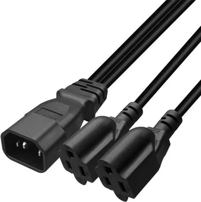 Alt view image 2 of 7 - IEC C14 to Dual 5-15R Y Splitter Short Power Cord,Single IEC 320 C14 Male to 2* US 3 Prong Standard Nema 5-15R Female Socket Y Split Multi IEC Cable ,Dual IEC Double ,C13 Power Strip,18AWG,1ft