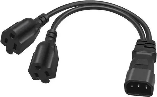 Alt view image 3 of 7 - IEC C14 to Dual 5-15R Y Splitter Short Power Cord,Single IEC 320 C14 Male to 2* US 3 Prong Standard Nema 5-15R Female Socket Y Split Multi IEC Cable ,Dual IEC Double ,C13 Power Strip,18AWG,1ft
