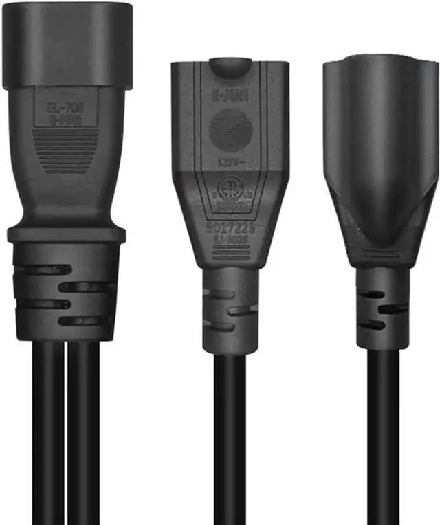Alt view image 4 of 7 - IEC C14 to Dual 5-15R Y Splitter Short Power Cord,Single IEC 320 C14 Male to 2* US 3 Prong Standard Nema 5-15R Female Socket Y Split Multi IEC Cable ,Dual IEC Double ,C13 Power Strip,18AWG,1ft