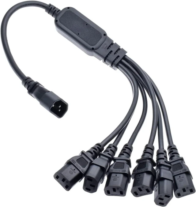 Main image of C14 to 6 X C13 IEC Y Splitter, IEC320 C14 Male Plug to Six C13 Female Socket Y Split Power Cord, Multi IEC Cable,10A/ 250V, 60cm/2ft