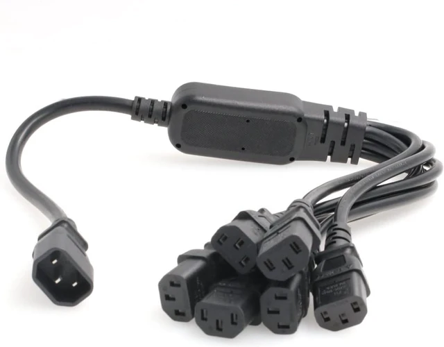 Alt view image 2 of 7 - C14 to 6 X C13 IEC Y Splitter, IEC320 C14 Male Plug to Six C13 Female Socket Y Split Power Cord, Multi IEC Cable,10A/ 250V, 60cm/2ft