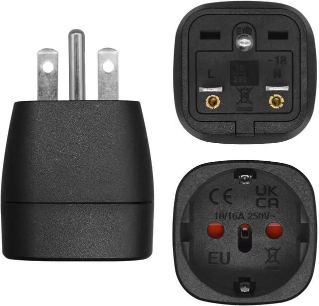 Alt view image 3 of 7 - (2 Pack) NEMA 6-15P to EU European Standard Female Socket Power Converter, US 3 Prong Male to Euro Schuko Female Socket Electrical Adapter Travel Plug Adapter