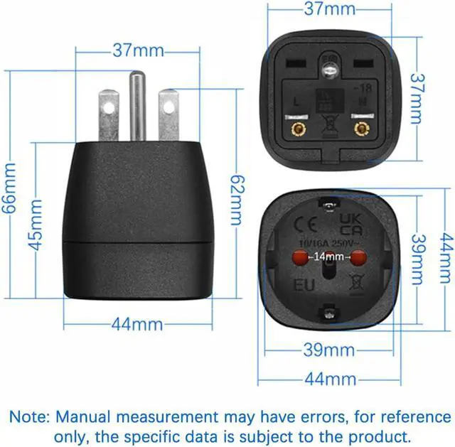 Alt view image 7 of 7 - (2 Pack) NEMA 6-15P to EU European Standard Female Socket Power Converter, US 3 Prong Male to Euro Schuko Female Socket Electrical Adapter Travel Plug Adapter