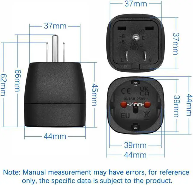 Alt view image 7 of 7 - (2 Pack) NEMA 5-15P to European Schuko Female Socket Power Adapter Travel Plug Adapter,Toptekits EU US Plug Adapter,Euro US Plug Adapter,3 Prong Adapter NEMA Converter