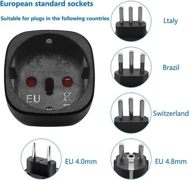 Alt view image 6 of 7 - (2 Pack) IEC C14 to EU European Schuko Female Socket Power Converter Travel Adapter, IEC320 C14 Male to Euro CEE7 Female Socket Power Adapter Electrical Adapter