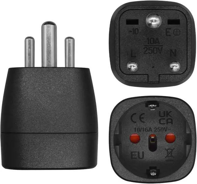 Alt view image 6 of 7 - (2 Pack) South Africa to EU European Female Socket Power Converter Travel Adapter, South Africa 3 Pin Male to European Female Socket Electrical Adapter