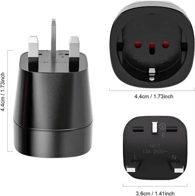 Alt view image 2 of 6 - (2 Pack) UK to EU European Female Socket Power Converter Travel Plug Adapter, Euro UK Plug Adapter,UK BS1363 Plug to Euro Power Connector