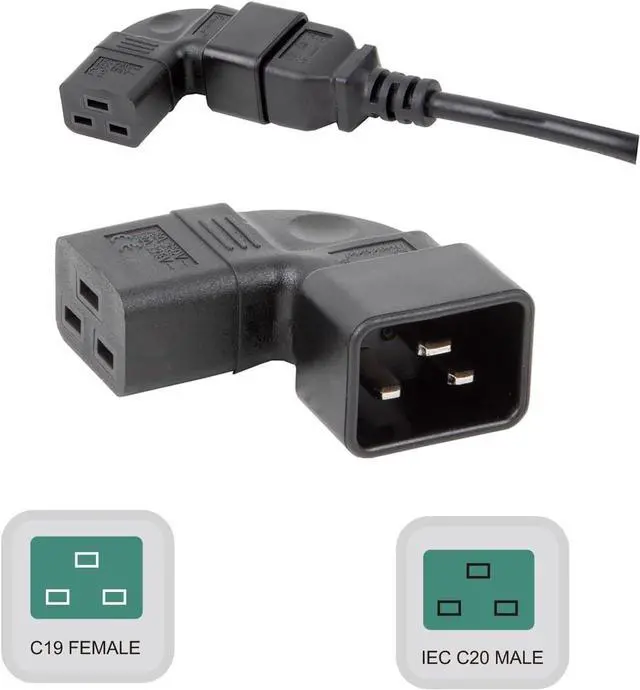 Alt view image 2 of 7 - IEC C20 to C19 Elbow Plug Power Converter Travel Adapter, IEC C19 to Right Angle IEC C20 Electrical Adapter Travel Plug Adapter, Elbow Plug IEC Power Connector