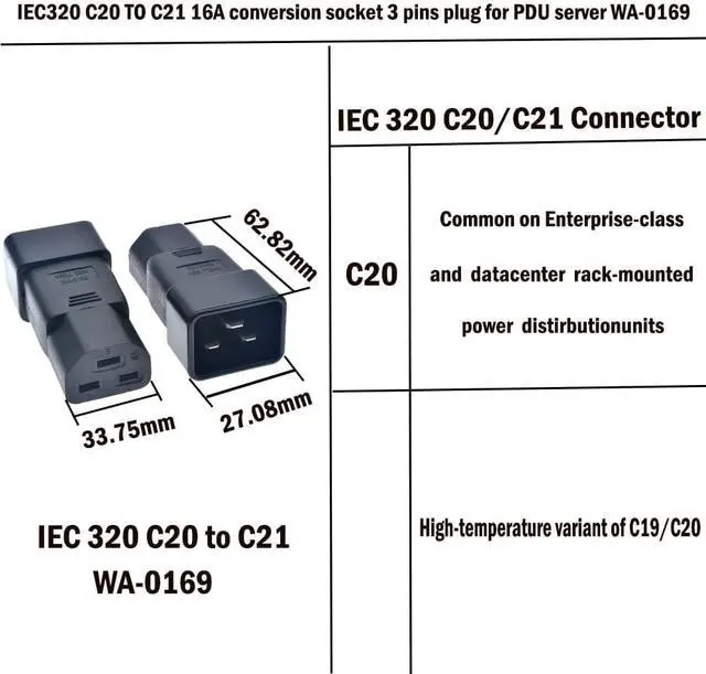 Alt view image 7 of 7 - IEC C20 to C19 Power Converters,IEC 320 C20 to C19/C21 Travel Adapter Electrical Adapters,C21(C19) to C20 IEC Power Connector for PUD UPS,1-Pack