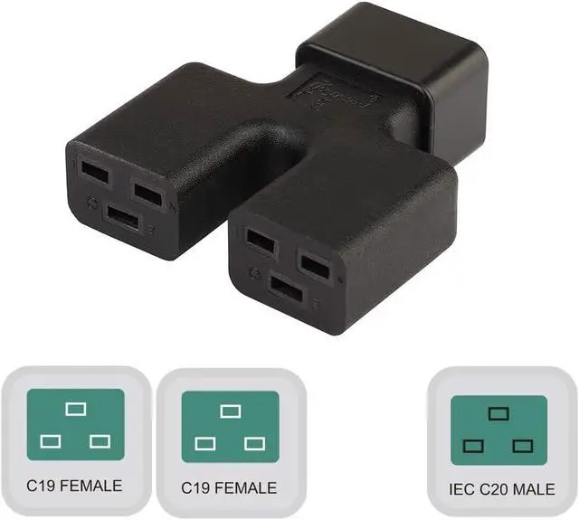 Alt view image 4 of 6 - IEC C20 to 2* C19 Y Splitter Power Adapter Electrical Adapter, IEC 320 C20 to Dual C19 Power Y Split Power Converter Travel Plug Adapter,Dual IEC Double Splitter