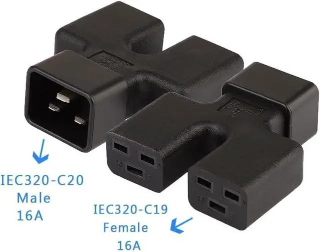 Alt view image 5 of 6 - IEC C20 to 2* C19 Y Splitter Power Adapter Electrical Adapter, IEC 320 C20 to Dual C19 Power Y Split Power Converter Travel Plug Adapter,Dual IEC Double Splitter