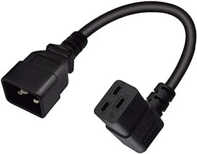 Main image of IEC C20 to C19 Elbow Plug Short Power Cord 1 Foot, IEC 320 C20 to 90 Degree Right Angle IEC C19 Short Power Cable, 16AWG,1ft/30cm