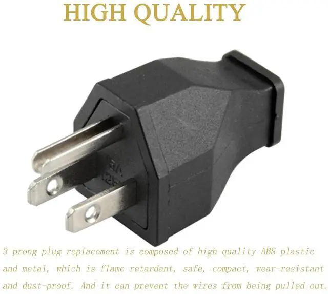 Alt view image 3 of 6 - (2 Pack) NEMA 5-15P US 3 Prong DIY Grounding Rewireable Power Plug ,US Nema-5-15P Male PLug Power connector,3 Prong Electric Plug Replacement