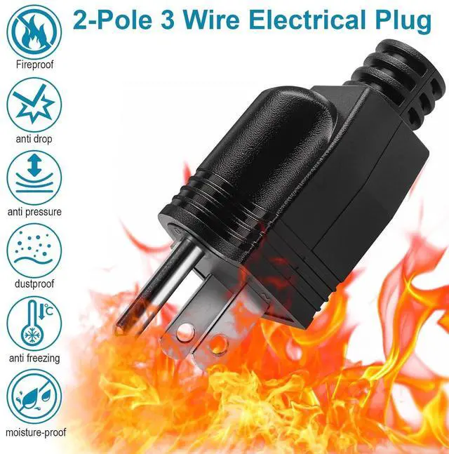 Alt view image 2 of 7 - (2 Pack) US 3 Prong Electrical Replacement Plugs Male End Extension Cord 125V 15A 2Pole 3Wire 2 Pole Male Straight Blade Plug Ground Neutral Generator Plug,3 Prong Power Cord