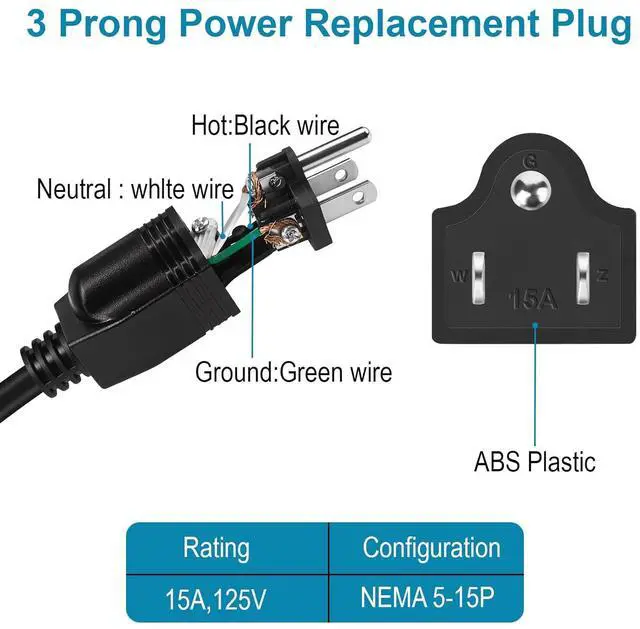 Alt view image 4 of 7 - (2 Pack) US 3 Prong Electrical Replacement Plugs Male End Extension Cord 125V 15A 2Pole 3Wire 2 Pole Male Straight Blade Plug Ground Neutral Generator Plug,3 Prong Power Cord