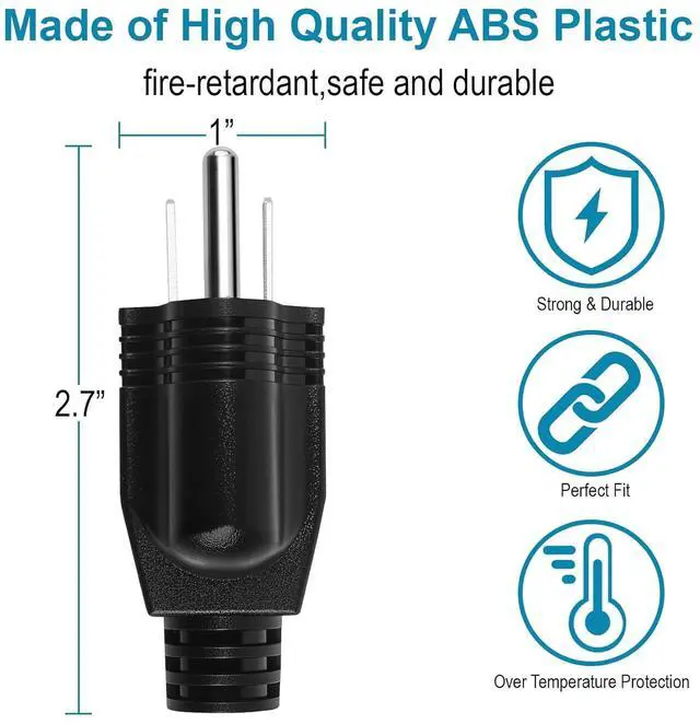 Alt view image 7 of 7 - (2 Pack) US 3 Prong Electrical Replacement Plugs Male End Extension Cord 125V 15A 2Pole 3Wire 2 Pole Male Straight Blade Plug Ground Neutral Generator Plug,3 Prong Power Cord
