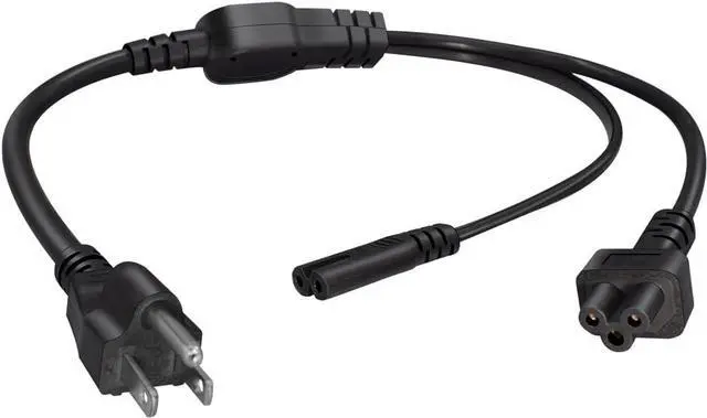 Main image of US Standard 3 Prong Y Splitter Short Power Cord Plug, NEMA 5-15P to C5+C7 Y Split , USA 5-15P Plug to IEC C7 and C5 Short Power cable ,Dual IEC Double Multi IEC Cable,1.6ft