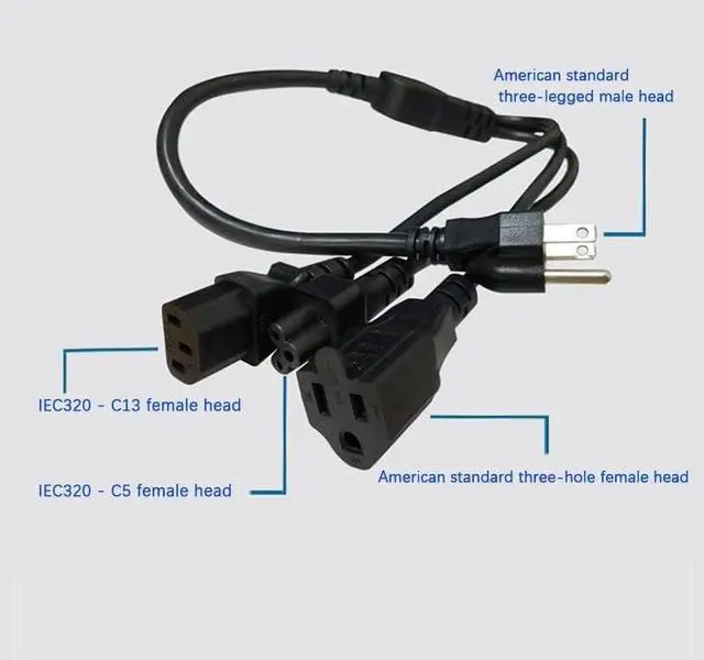 Alt view image 7 of 7 - US 1-to-3 Power Y Splitter with IEC C5 Laptop Connection,US Standard 3-Prong NEMA 5-15P to IEC320 C13 + C5 + NEMA 5-15R Female Y Split,3 in 1 Multi IEC Cable US Power Strip(50cm/1.6ft)