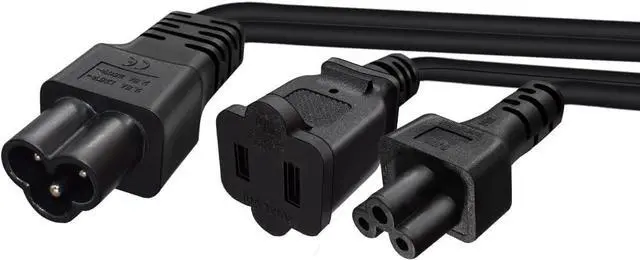 Alt view image 2 of 7 - C6 to C5/1-15R Y Splitter, IEC320 C6 to C5 + NEMA 1-15R Power Y Split Cord, IEC320 C6 Male to US 2-Prong Female and C5 Mickey Mouse Female Multi IEC Cable Dual IEC Double, 18AWG, 1ft/0.3m