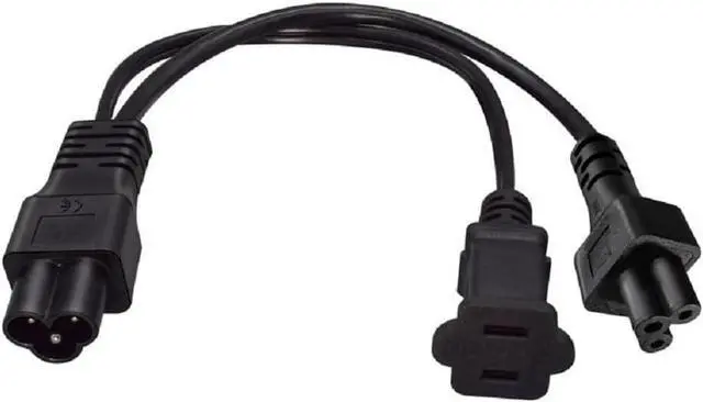 Main image of C6 to C5/1-15R Y Splitter, IEC320 C6 to C5 + NEMA 1-15R Power Y Split Cord, IEC320 C6 Male to US 2-Prong Female and C5 Mickey Mouse Female Multi IEC Cable Dual IEC Double, 18AWG, 1ft/0.3m