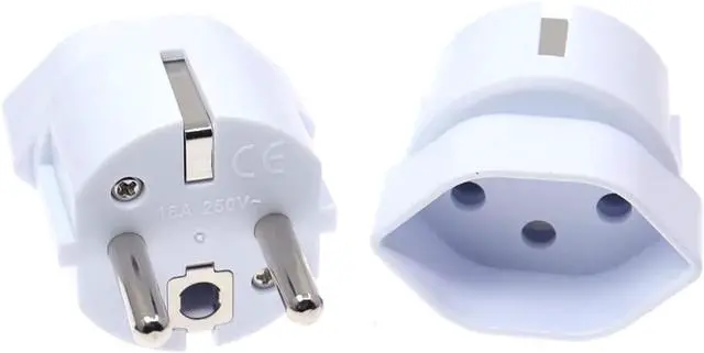 Main image of (2 Pack) Switzerland to Europe Schuko Travel Plug Adapter, Type J to Type E/F European Plug Electrical Adapter, 13A 250V, EU Schuko CEE7/7 Male to Swiss Female Power Converter White