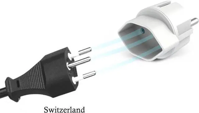Alt view image 7 of 7 - (2 Pack) Switzerland to Europe Schuko Travel Plug Adapter, Type J to Type E/F European Plug Electrical Adapter, 13A 250V, EU Schuko CEE7/7 Male to Swiss Female Power Converter White