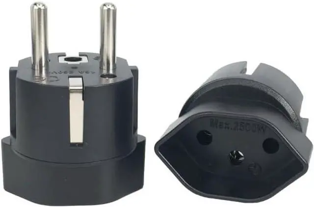 Main image of (2 Pack) Switzerland to Europe Schuko Travel Plug Adapter, Type J to Type E/F European Plug Electrical Adapter, 13A 250V, EU Schuko CEE7/7 Male to Swiss Female Power Converter Black