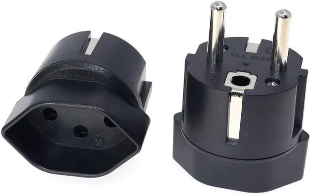 Alt view image 3 of 7 - (2 Pack) Switzerland to Europe Schuko Travel Plug Adapter, Type J to Type E/F European Plug Electrical Adapter, 13A 250V, EU Schuko CEE7/7 Male to Swiss Female Power Converter Black