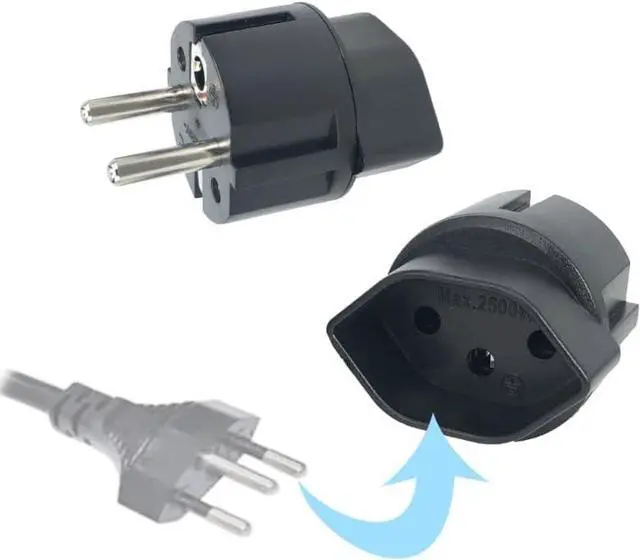 Alt view image 7 of 7 - (2 Pack) Switzerland to Europe Schuko Travel Plug Adapter, Type J to Type E/F European Plug Electrical Adapter, 13A 250V, EU Schuko CEE7/7 Male to Swiss Female Power Converter Black