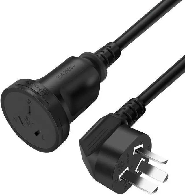 Main image of AU Power Extension Cord, 3-Pin Autralia/New Zealand AS3112/NZS3112 Male to Female 90 Degree Angle Elbow Plug Power Extension Cable, 16AWG,1m/3ft Black