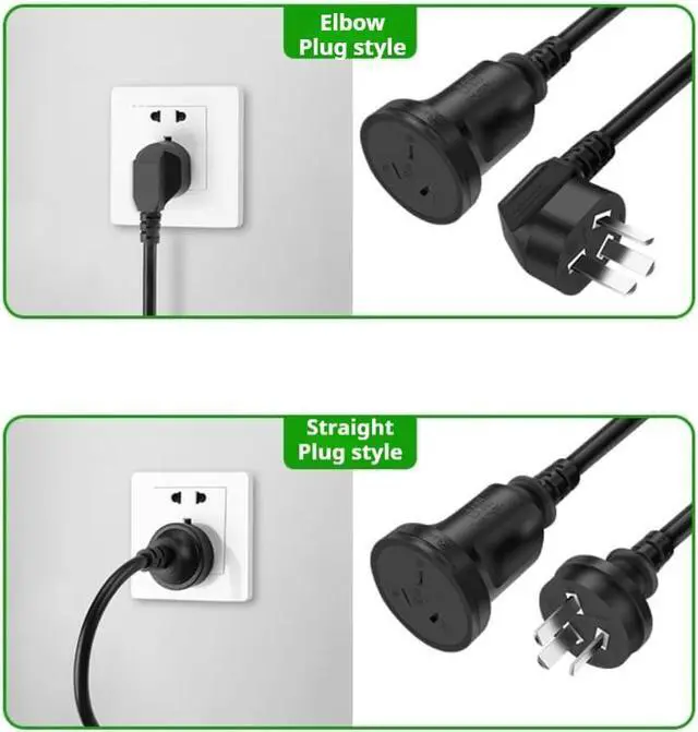 Alt view image 7 of 7 - AU Power Extension Cord, 3-Pin Autralia/New Zealand AS3112/NZS3112 Male to Female 90 Degree Angle Elbow Plug Power Extension Cable, 16AWG,5m/16ft Black