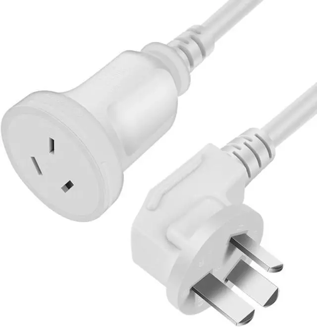 Main image of AU Power Extension Cord, 3-Pin Autralia/New Zealand AS3112/NZS3112 Male to Female 90 Degree Angle Elbow Plug Power Extension Cable, 16AWG,2m/6ft White