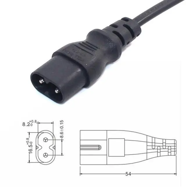 Alt view image 3 of 5 - IEC C7 to C8 Elbow Plug Power Cord , IEC 60320 C8 Male to 90-Degree Down Angle IEC C7 Female Power Extension Cord , 18AWG,5ft/1.5m,Black