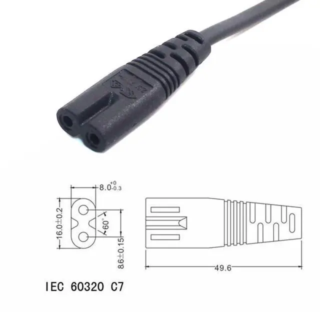 Alt view image 6 of 7 - IEC C7 to C8 Power Cord , IEC 60320 C8 Male to C7 Female Power Extension Cord , 18AWG, 6ft/2m Black