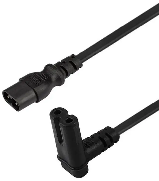 Main image of IEC C7 to C8 Elbow Plug Power Cord , IEC 60320 C8 Male to 90-Degree Down Angle IEC C7 Female Power Extension Cord , 18AWG, 6ft/2m Black