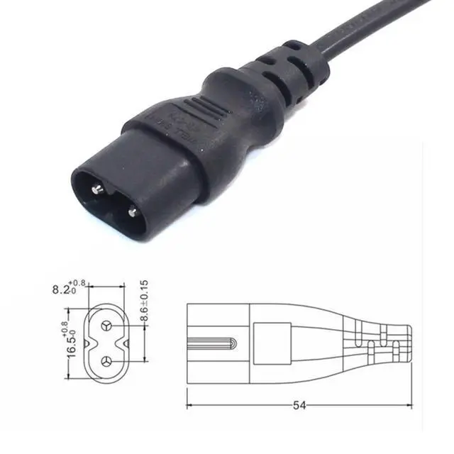 Alt view image 3 of 5 - IEC C7 to C8 Elbow Plug Power Cord , IEC 60320 C8 Male to 90-Degree Down Angle IEC C7 Female Power Extension Cord , 18AWG, 6ft/2m Black