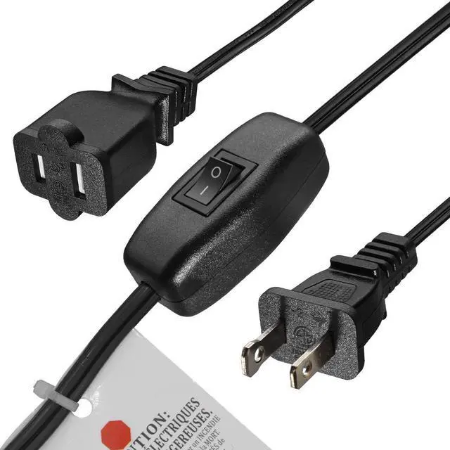 Alt view image 6 of 7 - Black1ft Short US Power Extension Cord with on/Off Switch ,On Off Switch Extension Cord,2-Prong Polarized Extension Cord with Switch 12A/125V for Your Chargers/Lamp/Power Adapters etc, 16AWG Cord