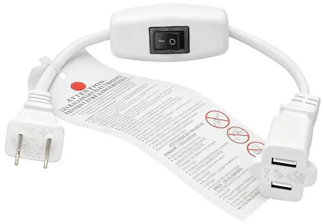 Main image of White 1ft Short US Power Extension Cord with on/Off Switch ,On Off Switch Extension Cord,2-Prong Polarized Extension Cord w/ Switch 12A/125V , 16AWG Cord