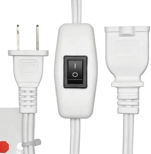 Alt view image 4 of 7 - White 1ft Short US Power Extension Cord with on/Off Switch ,On Off Switch Extension Cord,2-Prong Polarized Extension Cord w/ Switch 12A/125V , 16AWG Cord