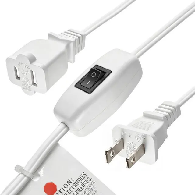 Alt view image 6 of 7 - White 1ft Short US Power Extension Cord with on/Off Switch ,On Off Switch Extension Cord,2-Prong Polarized Extension Cord w/ Switch 12A/125V , 16AWG Cord