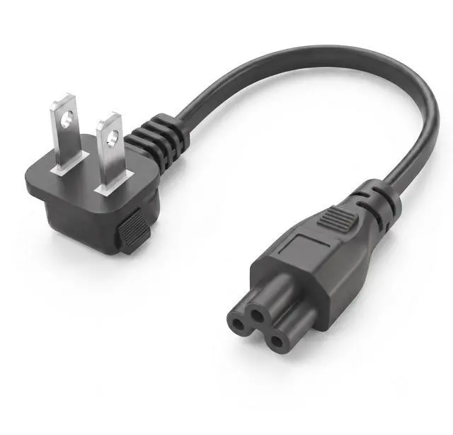 Main image of NEMA1-15P Elbow Plug to C5 Power Cable, Non-Polarized 90-Degree Angle US/JP 2-Prong NEMA 1-15P to IEC C5 Power Cord ,18AWG 1ft