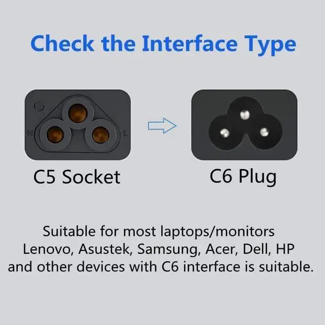Alt view image 5 of 7 - NEMA1-15P to C5 Power Cable, Non-Polarized US/JP 2-Prong NEMA 1-15P to IEC C5 Power Cord ,18AWG