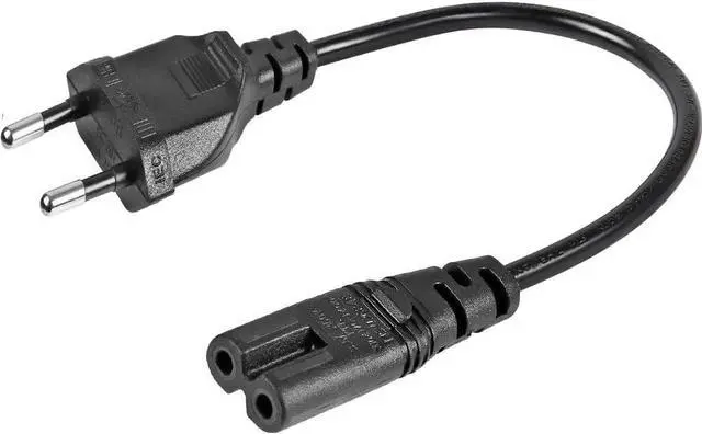 Alt view image 2 of 7 - 2-Prong European to C7 Short Power Cord, Europe 2-Prong CEE7/16 Standard Plug to Figure 8 IEC C7 Power Cable Replacement with Euro VDE Certifications, IEC Power Cable,18AWG,1.6ft/50cm ,Black