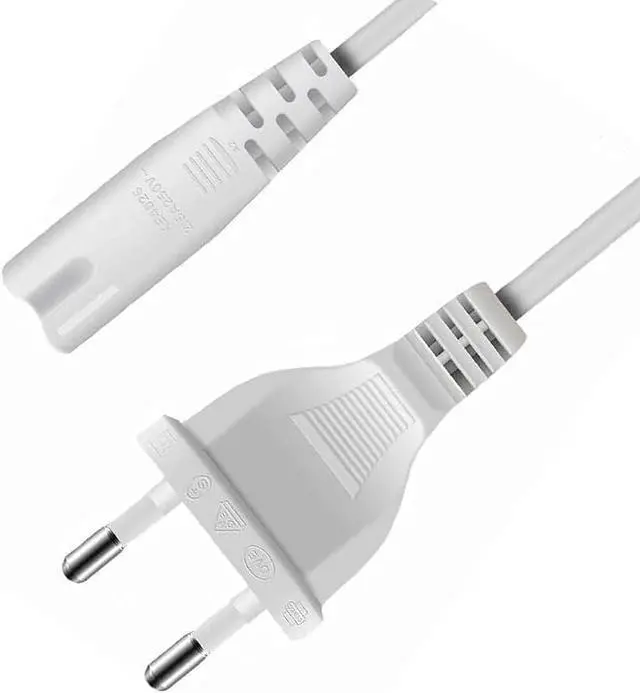 Main image of White 2-Prong European to C7 Power Cord PC, Europe 2-Prong CEE7/16 Standard Plug to Figure 8 IEC C7 Power Cable Replacement with Euro VDE Certifications, IEC Power Cable,18AWG,6ft/180cm